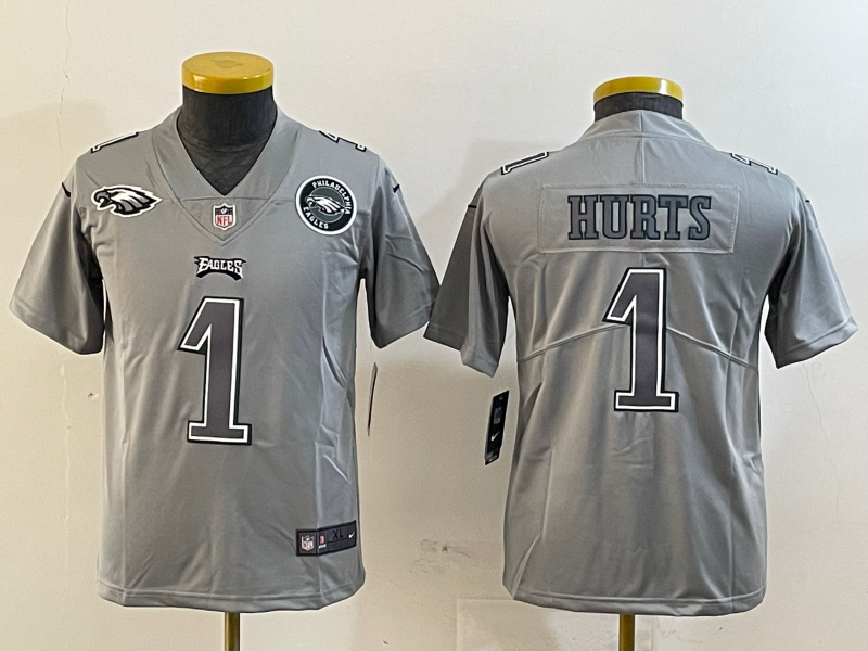 Youth 2025 Philadelphia Eagles #1 Hurts grey Nike NFL jersey style 2